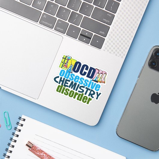 Funny Obsessief Chemistry Disorder Sticker (Laptop met iPhone)