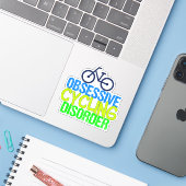 Funny Obsessief Cyclist Cycling Disorder Sticker (Laptop met iPhone)
