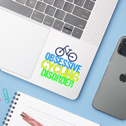 Funny Obsessief Cyclist Cycling Disorder Sticker (Laptop met iPhone)