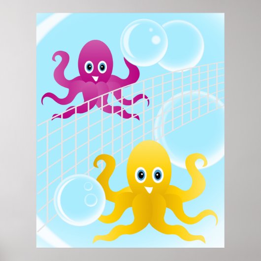 Funny octopies playing volleyball poster (Voorkant)