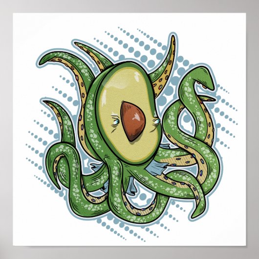 Funny Octopus Avocado Poster (Voorkant)