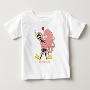 Funny octopus hugs diver cartoon humor