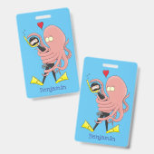 Funny octopus hugs diver cartoon humor badge (Voor- en achterkant)