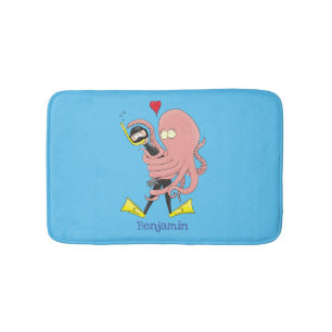 Funny octopus hugs diver cartoon humor badmat