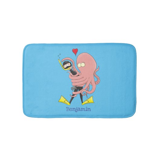 Funny octopus hugs diver cartoon humor badmat (Voorkant)