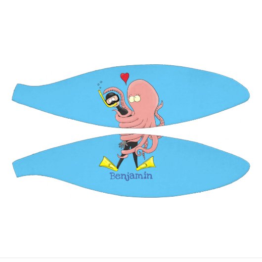 Funny octopus hugs diver cartoon humor basketbal (Panelen)