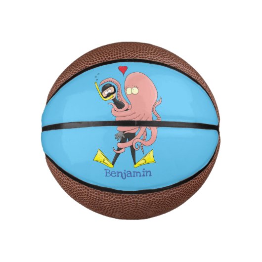 Funny octopus hugs diver cartoon humor basketbal (Voorkant)