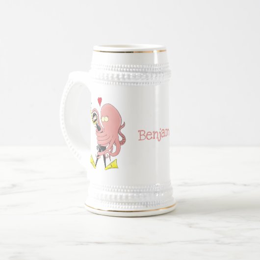 Funny octopus hugs diver cartoon humor bierpul (Voorkant links)