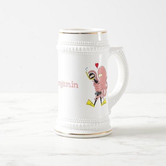 Funny octopus hugs diver cartoon humor bierpul (Voorkant rechts)