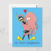 Funny octopus hugs diver cartoon humor briefkaart (Voorkant / Achterkant)