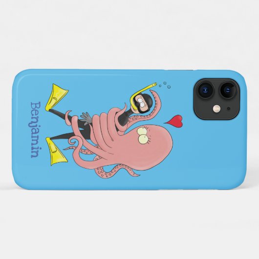 Funny octopus hugs diver cartoon humor Case-Mate iPhone case (Achterkant (horizontaal))