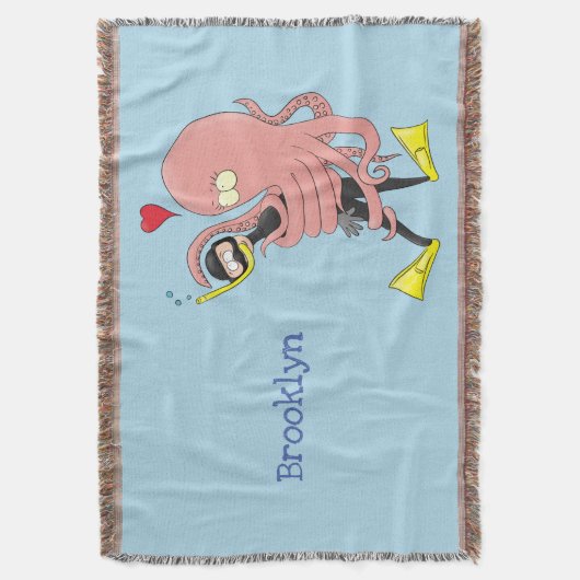 Funny octopus hugs diver cartoon humor deken (Voorkant Verticaal)