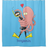 Funny octopus hugs diver cartoon humor douchegordijn (Voorkant)