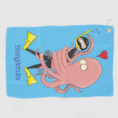 Funny octopus hugs diver cartoon humor golfhanddoek (Horizontaal)