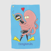 Funny octopus hugs diver cartoon humor golfhanddoek (Voorkant)