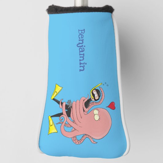 Funny octopus hugs diver cartoon humor golfheadcover (Draai 90)