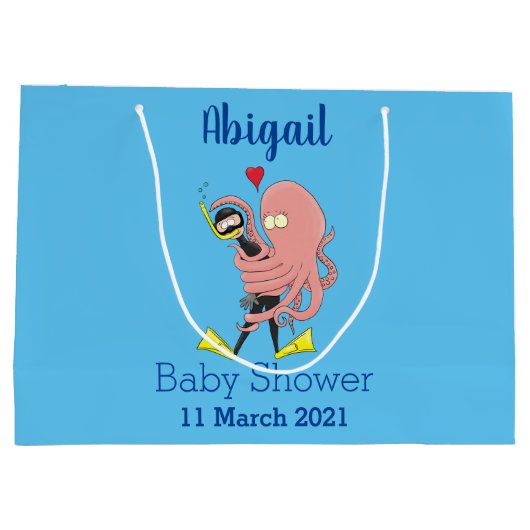 Funny octopus hugs diver cartoon humor groot cadeauzakje (Achterkant)