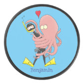 Funny octopus hugs diver cartoon humor hockey puck (Voorkant)