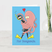 Funny octopus hugs diver cartoon humor kaart (Voorkant)