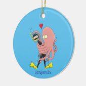 Funny octopus hugs diver cartoon humor keramisch ornament (Links)
