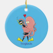 Funny octopus hugs diver cartoon humor keramisch ornament (Achterkant)