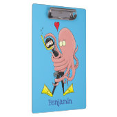 Funny octopus hugs diver cartoon humor klembord (Rechts)