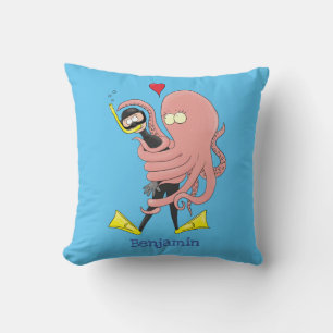 Funny octopus hugs diver cartoon humor kussen