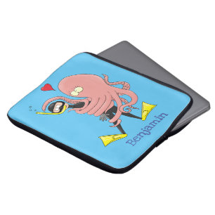 Funny octopus hugs diver cartoon humor laptop sleeve