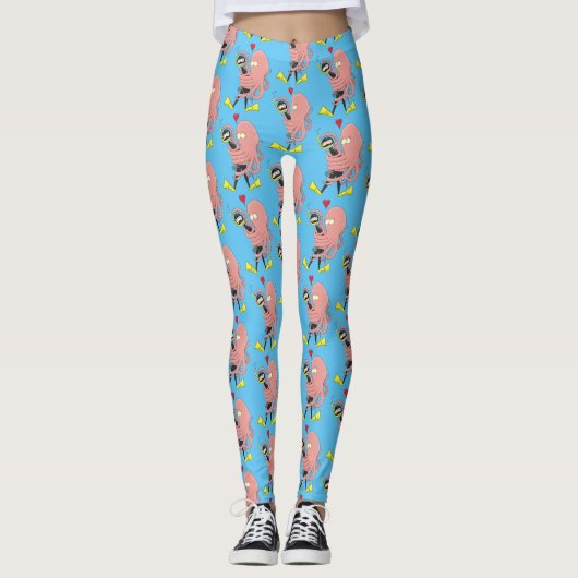 Funny octopus hugs diver cartoon humor leggings (Voorkant)