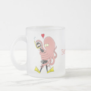 Funny octopus hugs diver cartoon humor matglas koffiemok