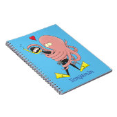 Funny octopus hugs diver cartoon humor notitieboek (Rechterzijde)