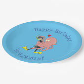 Funny octopus hugs diver cartoon humor papieren bordje (Gekanteld)