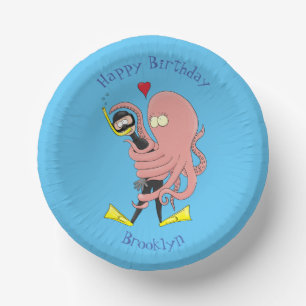 Funny octopus hugs diver cartoon humor papieren kommen