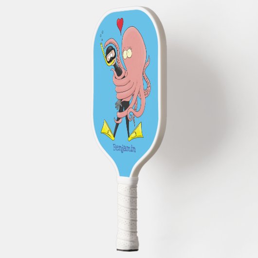 Funny octopus hugs diver cartoon humor pickleball paddle (Links)