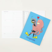 Funny octopus hugs diver cartoon humor planner (Display)