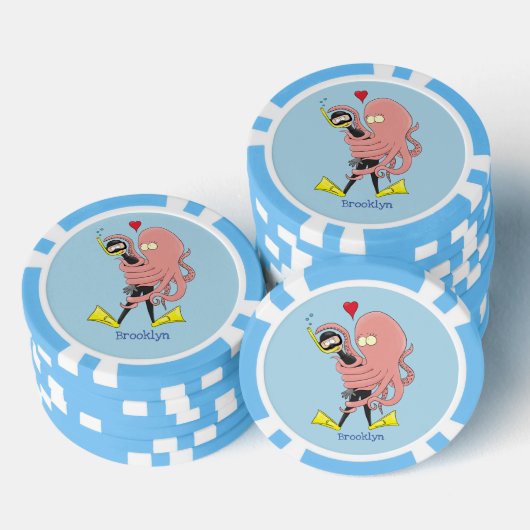 Funny octopus hugs diver cartoon humor poker chips (Opstapeling)