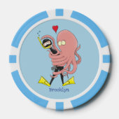 Funny octopus hugs diver cartoon humor poker chips (Voorkant)