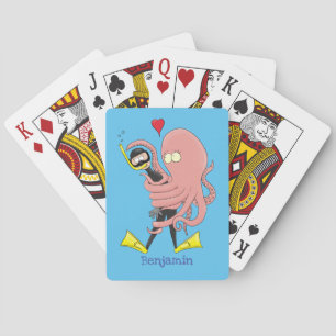 Funny octopus hugs diver cartoon humor pokerkaarten