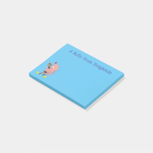 Funny octopus hugs diver cartoon humor post-it® notes (Schuin)