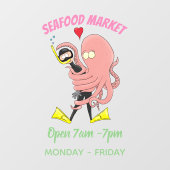 Funny octopus hugs diver cartoon humor raamsticker (Vel)