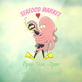 Funny octopus hugs diver cartoon humor raamsticker (Vel 3)