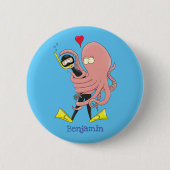Funny octopus hugs diver cartoon humor ronde button 5,7 cm (Voorkant)