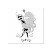 Funny octopus hugs diver cartoon humor rubberstempel (Afrduk)