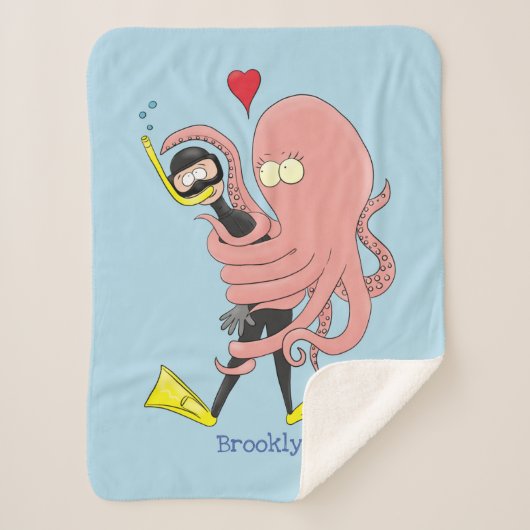 Funny octopus hugs diver cartoon humor sherpa deken (Voorkant)