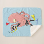 Funny octopus hugs diver cartoon humor sherpa deken (Voorkant (horizontaal))