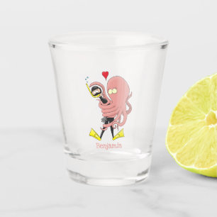 Funny octopus hugs diver cartoon humor shot glas
