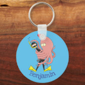 Funny octopus hugs diver cartoon humor sleutelhanger (Voorkant)