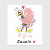 Funny octopus hugs diver cartoon humor sticker (Vel)