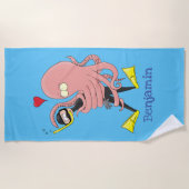 Funny octopus hugs diver cartoon humor strandlaken (Voorkant)