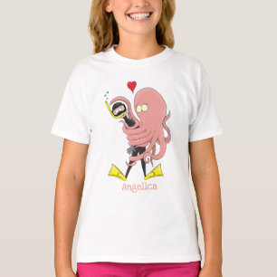 Funny octopus hugs diver cartoon humor t-shirt